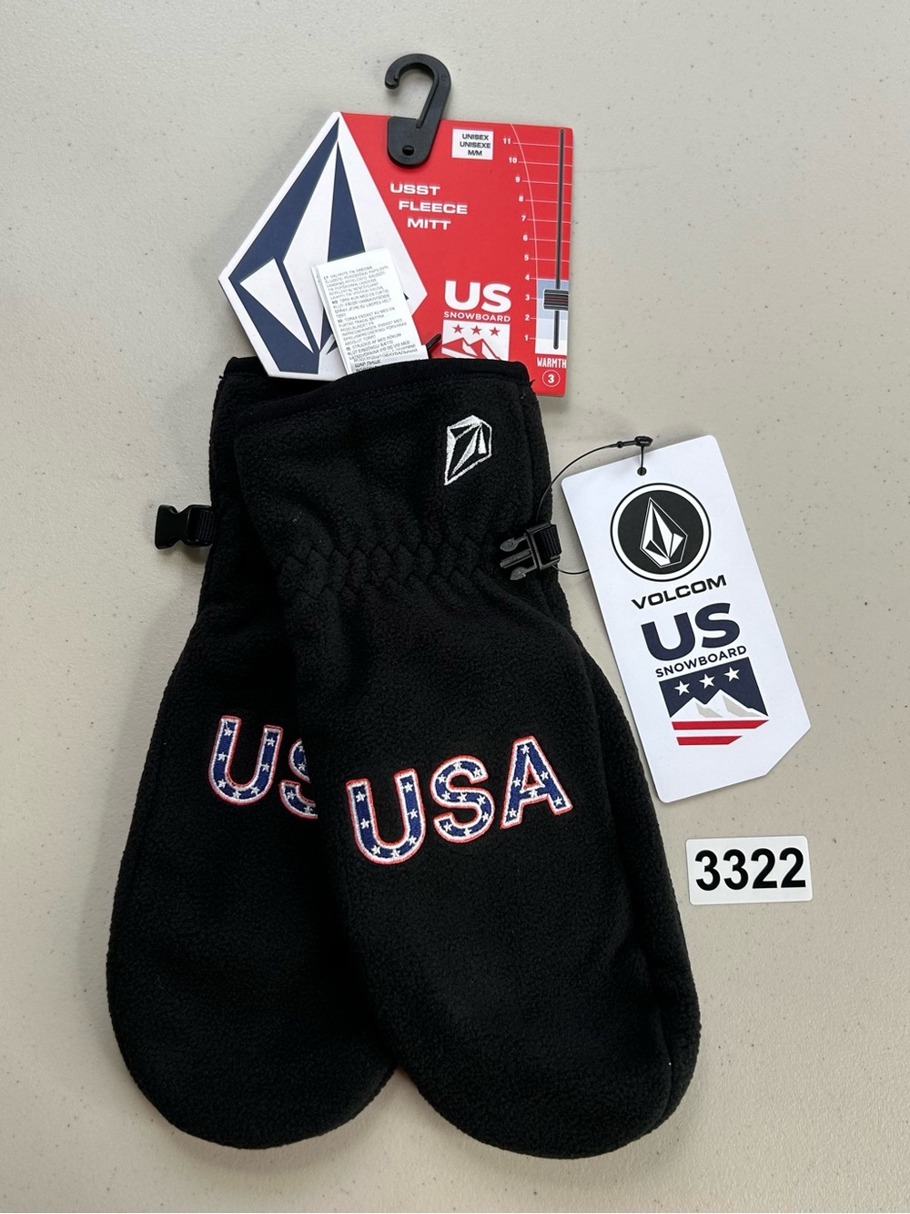 VOLCOM USA 🇺🇸 SNOWBOARD Fleece Mitt Gloves Black Size M Snow Ski Warmth